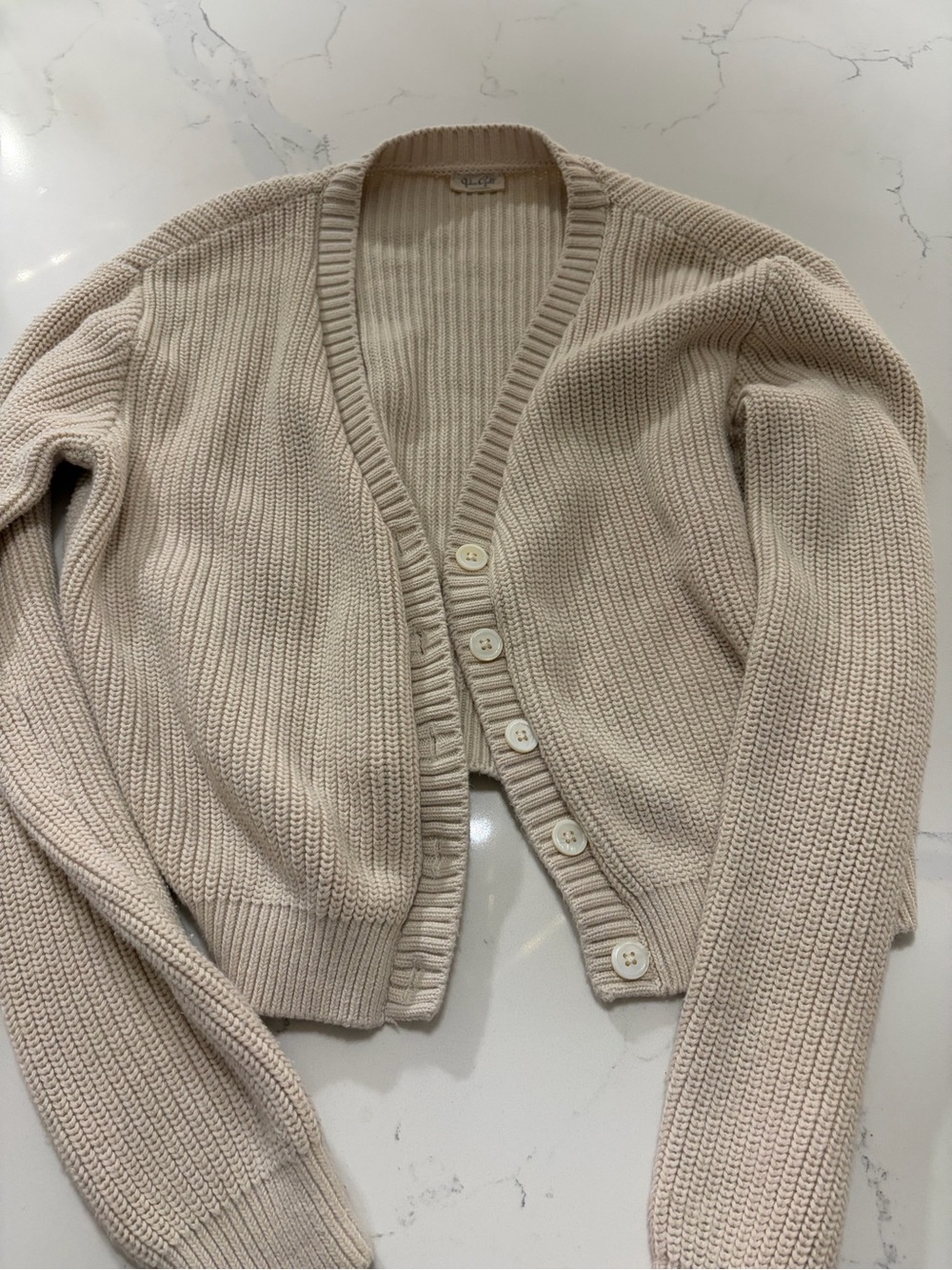 Brandy Melville Cream Button-Up Ribbed Cardigan